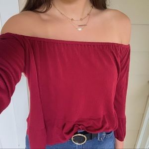 Off Shoulder Burgundy Blouse